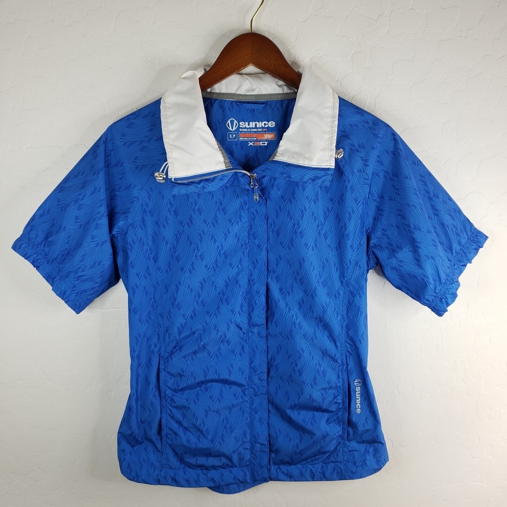Sunice Jacket Women's Small Blue Geometric Full Zip Sport X20 Golf‎ Windbreaker